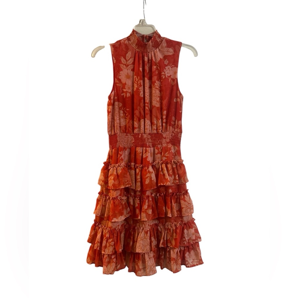 1. State Red Ruffled Floral Tiered Mini Dress Size Small - Picture 4 of 9